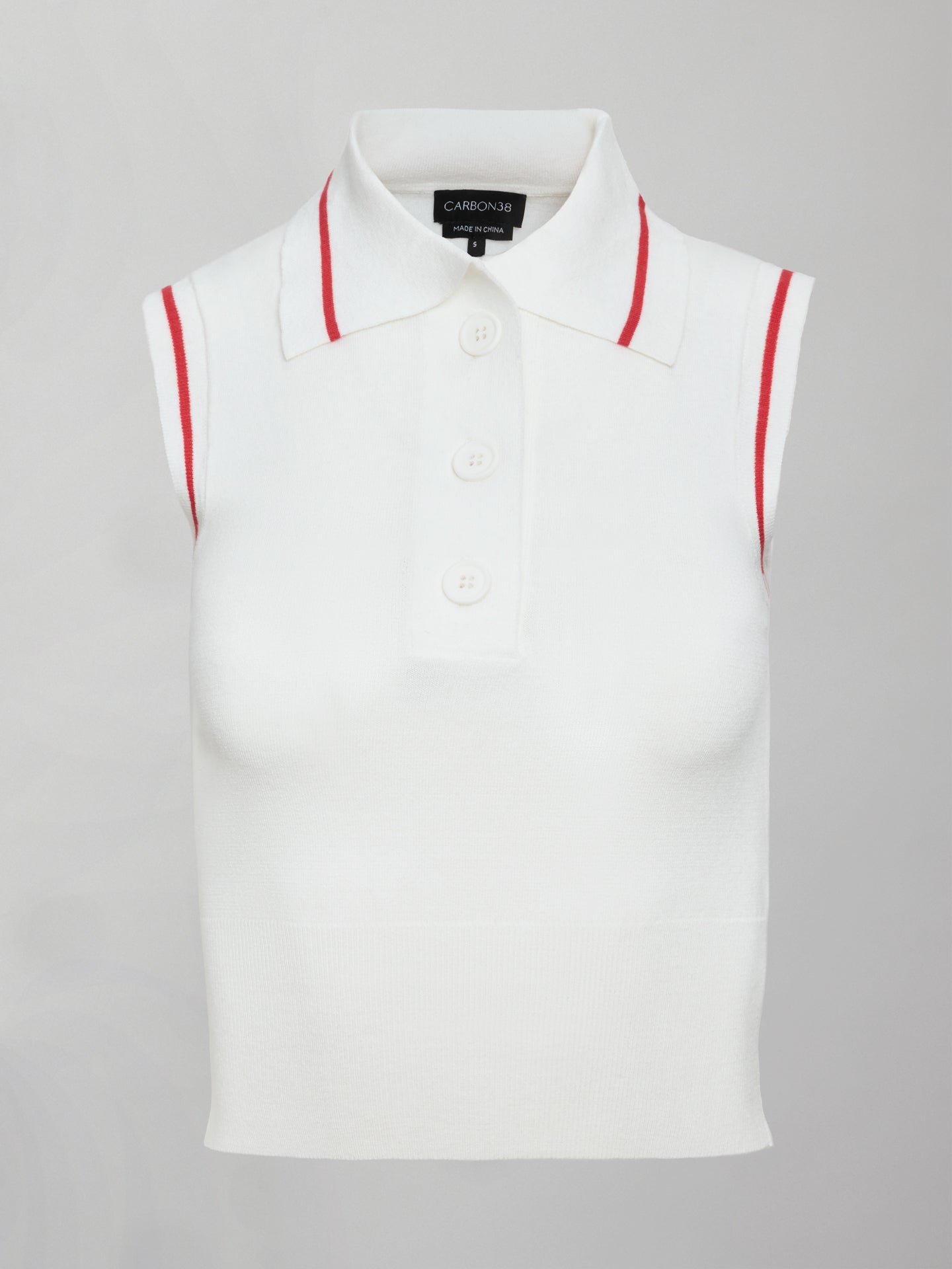 Carbon38 Tennis Sleeveless Polo - White / Bittersweet