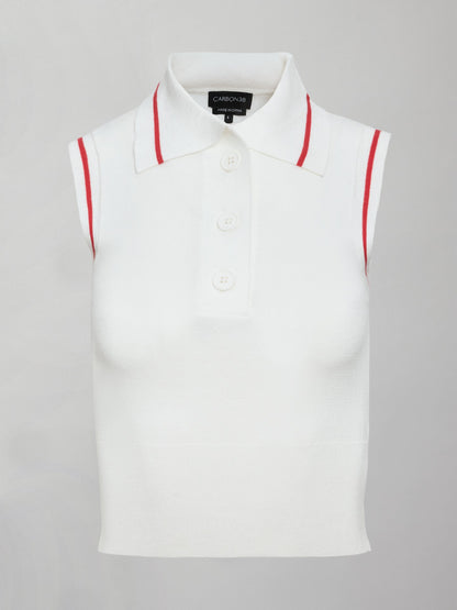 Carbon38 Tennis Sleeveless Polo - White / Bittersweet