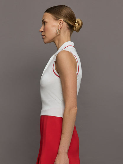 Carbon38 Tennis Sleeveless Polo - White / Bittersweet