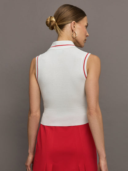 Carbon38 Tennis Sleeveless Polo - White / Bittersweet