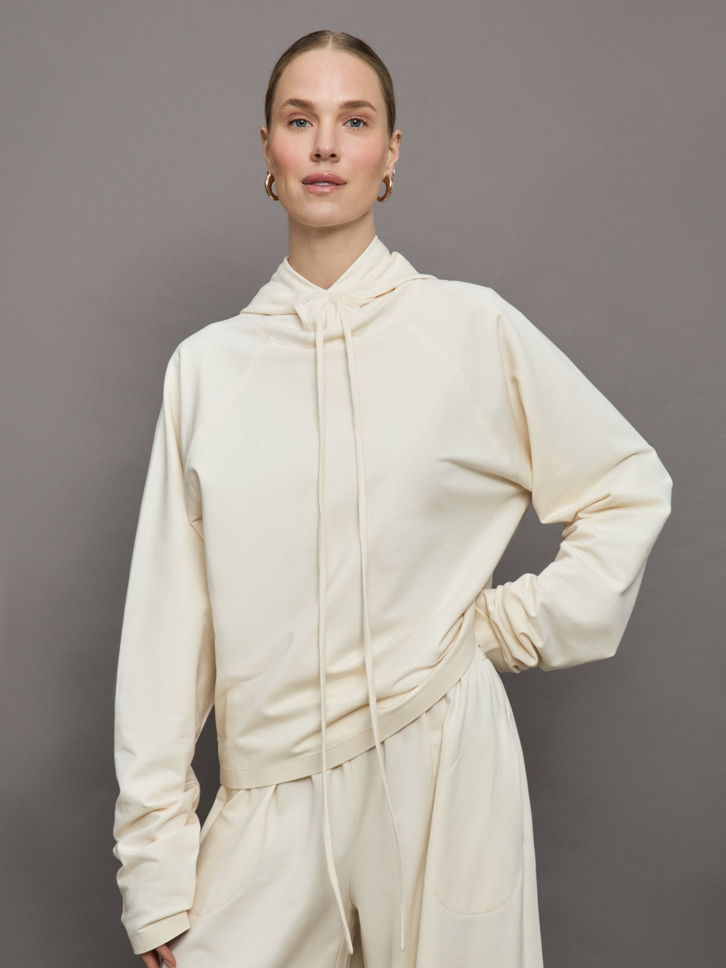 Carbon38 Oversized Raglan Sleeve Hooded Top - Cream