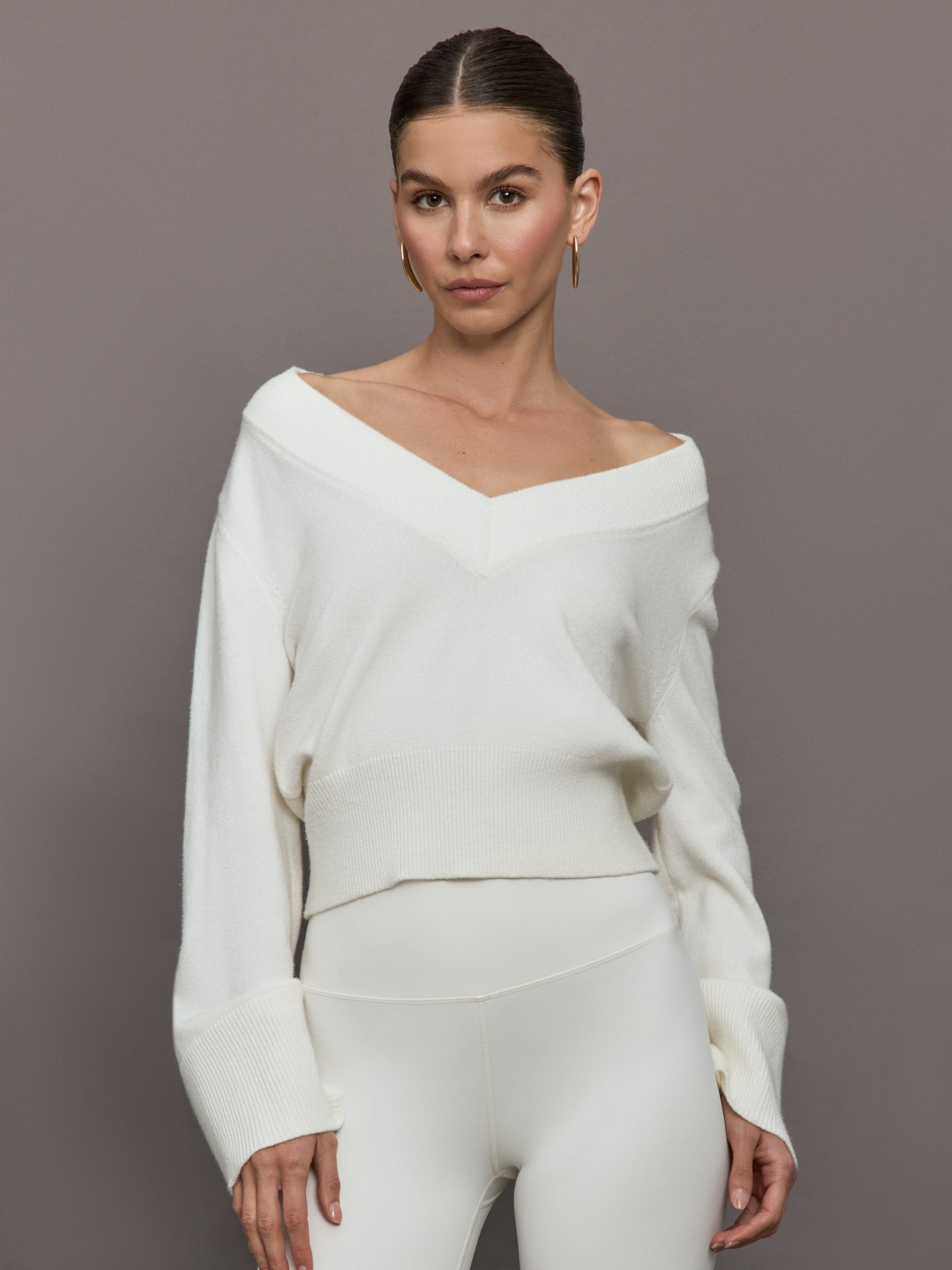 Carbon38 Bell Sleeve Off Shoulder Sweater - Cloud Dancer