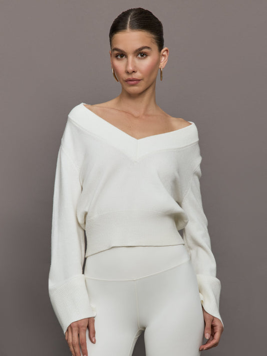 Carbon38 Bell Sleeve Off Shoulder Sweater - Cloud Dancer