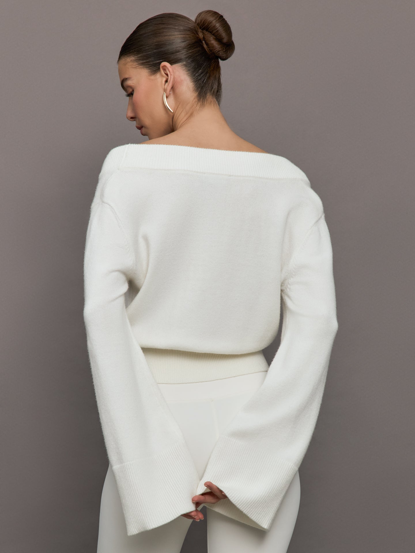 Carbon38 Bell Sleeve Off Shoulder Sweater - Cloud Dancer
