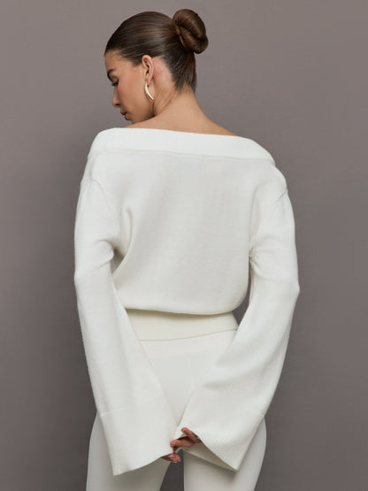Carbon38 Bell Sleeve Off Shoulder Sweater - Cloud Dancer