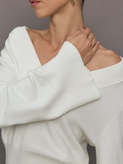 Carbon38 Bell Sleeve Off Shoulder Sweater - Cloud Dancer