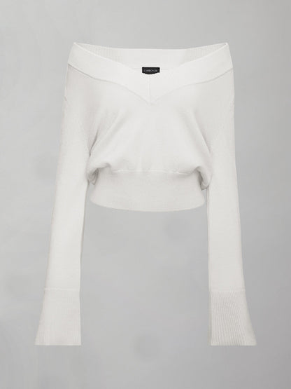 Carbon38 Bell Sleeve Off Shoulder Sweater - Cloud Dancer