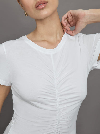 Carbon38 Short Sleeve Ruched Front Tee - White