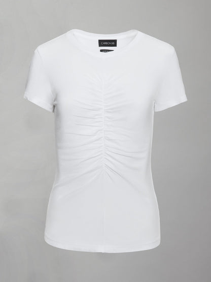 Carbon38 Short Sleeve Ruched Front Tee - White