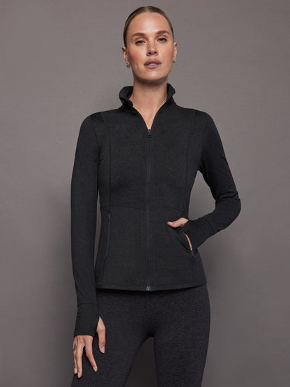 Carbon38 Zip Long Sleeve Run Top - Charcoal Heather