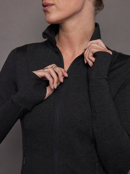 Carbon38 Zip Long Sleeve Run Top - Charcoal Heather