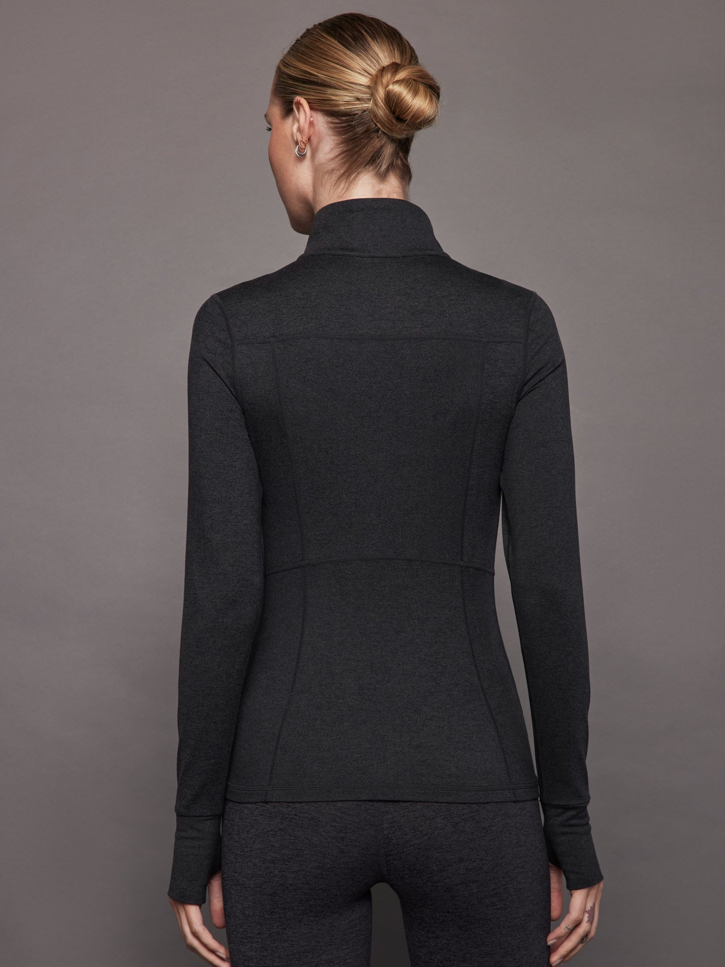 Carbon38 Zip Long Sleeve Run Top - Charcoal Heather