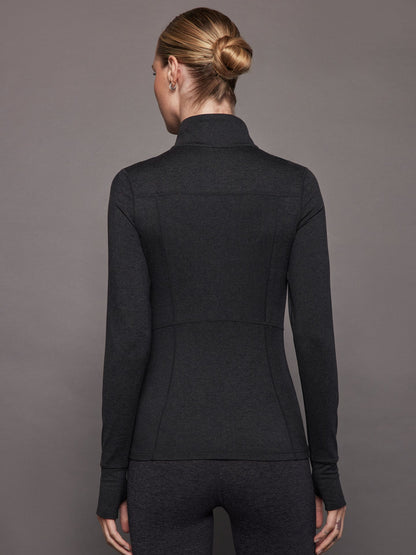 Carbon38 Zip Long Sleeve Run Top - Charcoal Heather