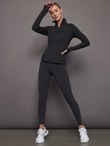 Carbon38 Zip Long Sleeve Run Top - Charcoal Heather