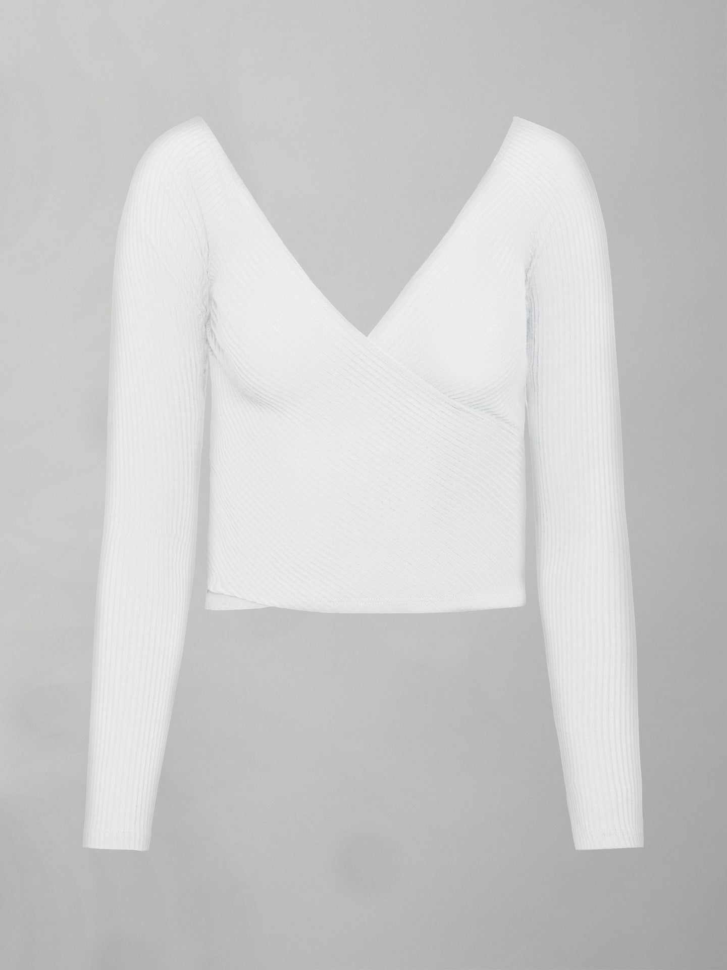 Carbon38 Long Sleeve Wrap Top in Ribbed Jersey - White