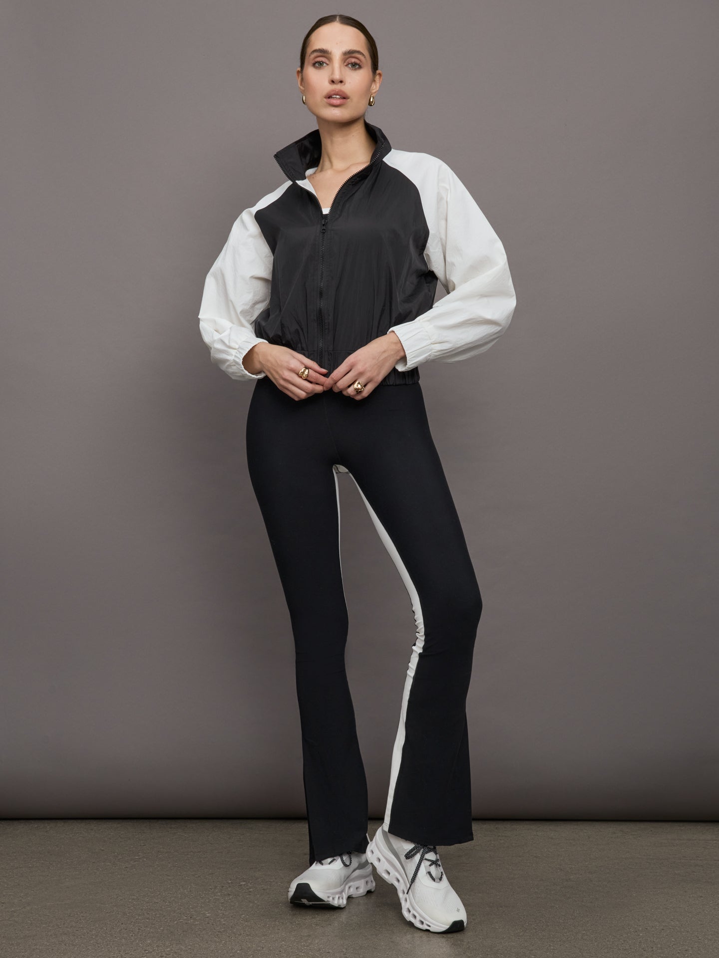 Carbon38 Colorblock Windbreaker - Black / Cloud Dancer
