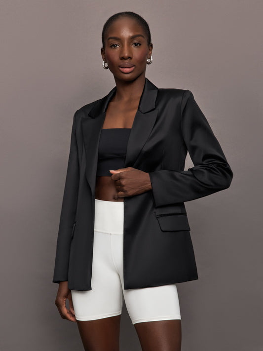 Carbon38 Satin Blazer - Black