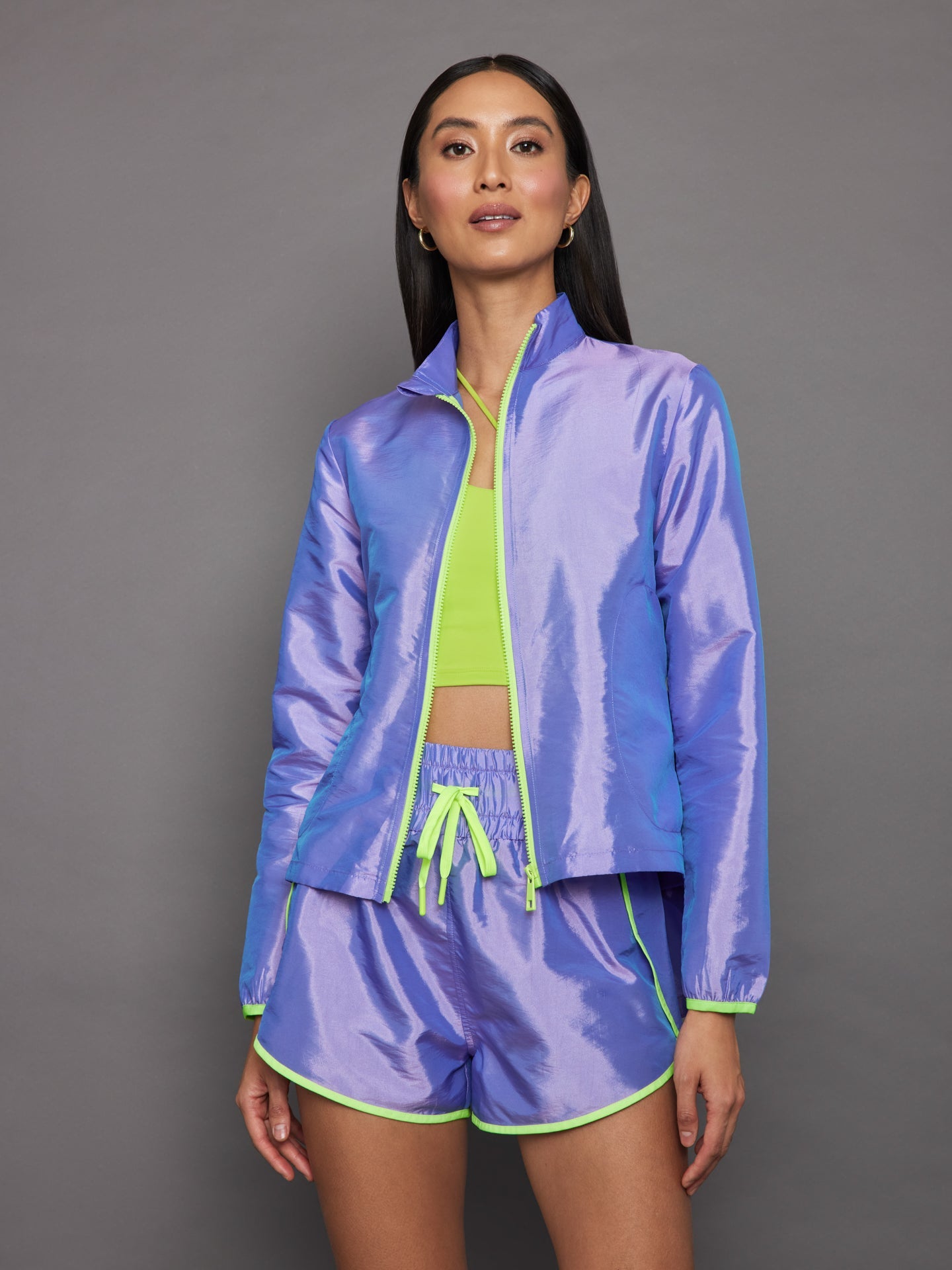 Carbon38 Iridescent Nylon Jacket - Sweet Lavender/ Acid Lime