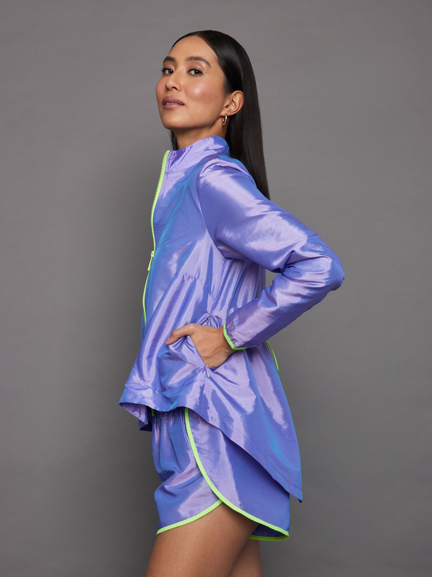 Carbon38 Iridescent Nylon Jacket - Sweet Lavender/ Acid Lime