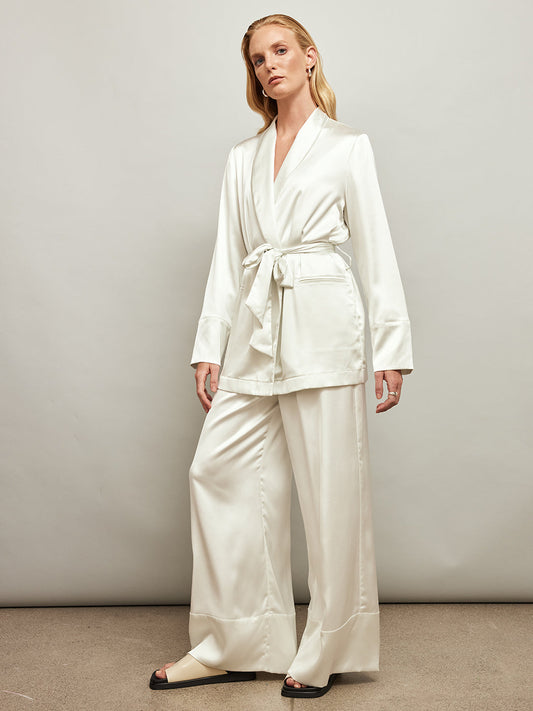 Carbon38 Satin Smoking Jacket - Ivory