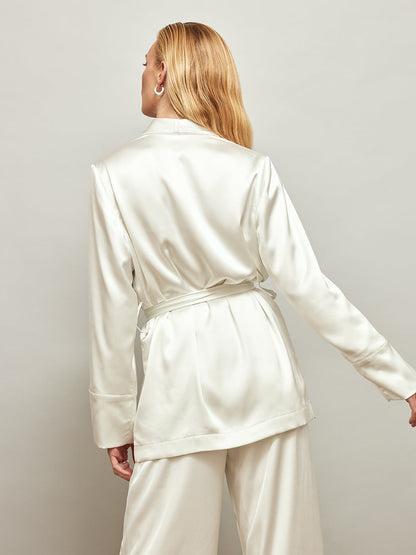 Carbon38 Satin Smoking Jacket - Ivory
