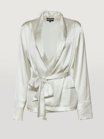 Carbon38 Satin Smoking Jacket - Ivory
