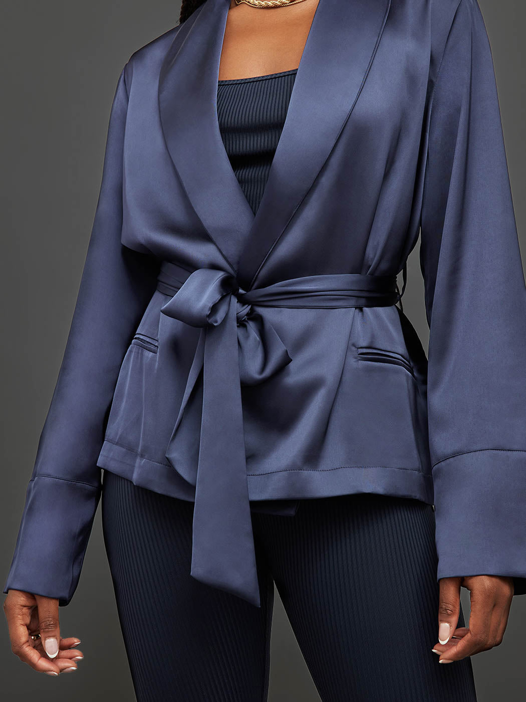Carbon38 Satin Smoking Jacket - Evening Blue