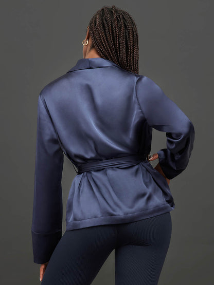 Carbon38 Satin Smoking Jacket - Evening Blue