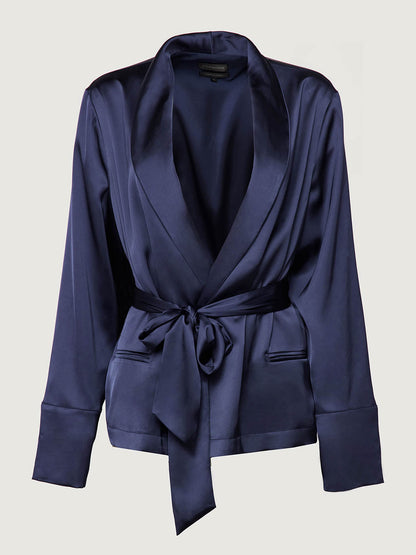 Carbon38 Satin Smoking Jacket - Evening Blue