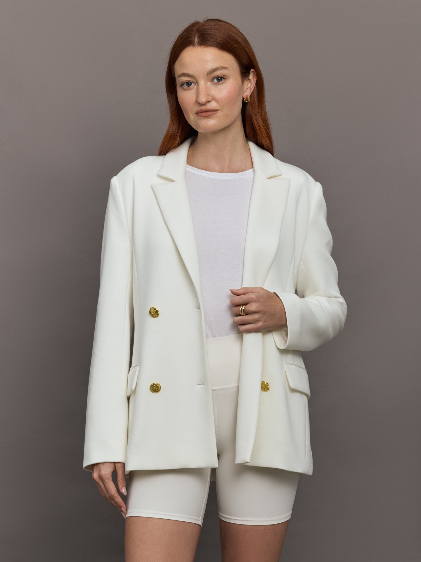 Carbon38 Double Breasted Blazer in Scuba - White