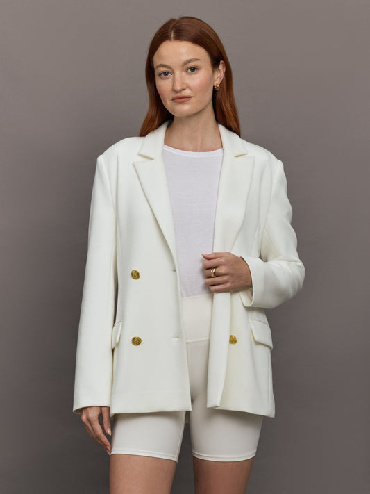 Carbon38 Double Breasted Blazer in Scuba - White