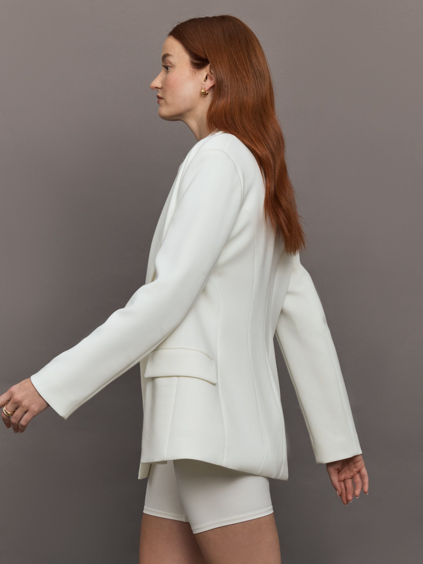 Carbon38 Double Breasted Blazer in Scuba - White