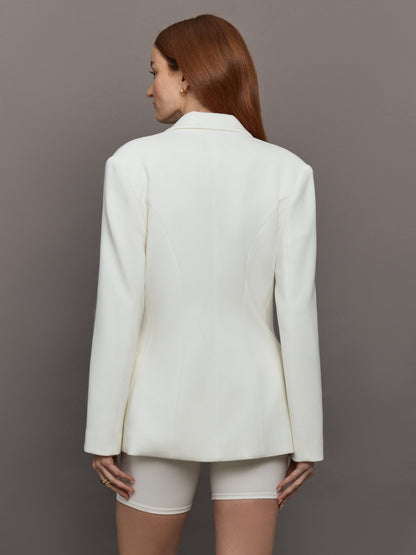 Carbon38 Double Breasted Blazer in Scuba - White