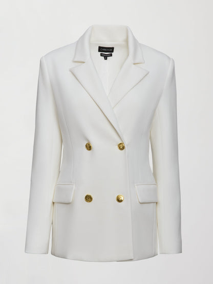 Carbon38 Double Breasted Blazer in Scuba - White
