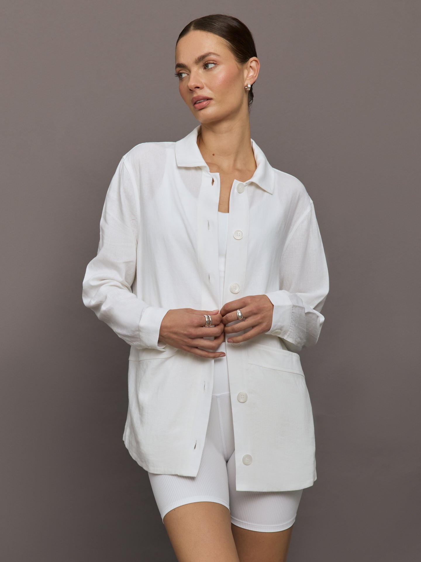 Carbon38 Linen Shirt Jacket - White