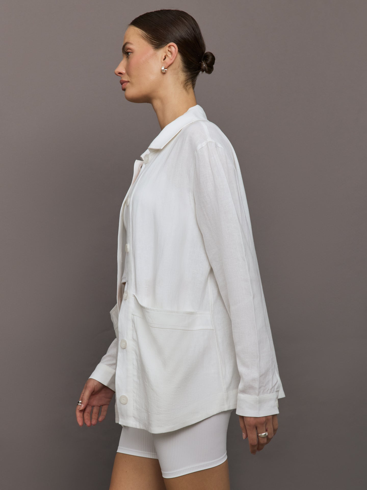 Carbon38 Linen Shirt Jacket - White