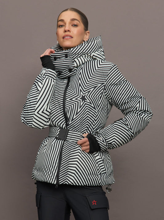 Carbon38 Candice Ski Parka - Warped Star Print Black/Snow White