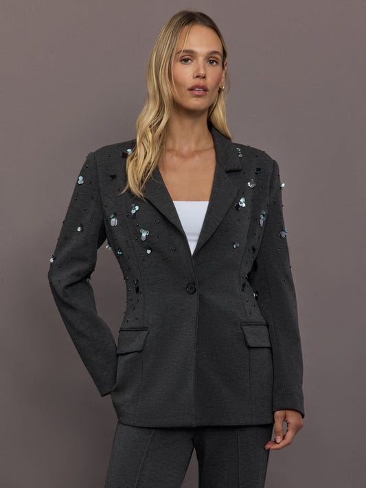 Carbon38 Embellished Scuba Blazer - Charcoal
