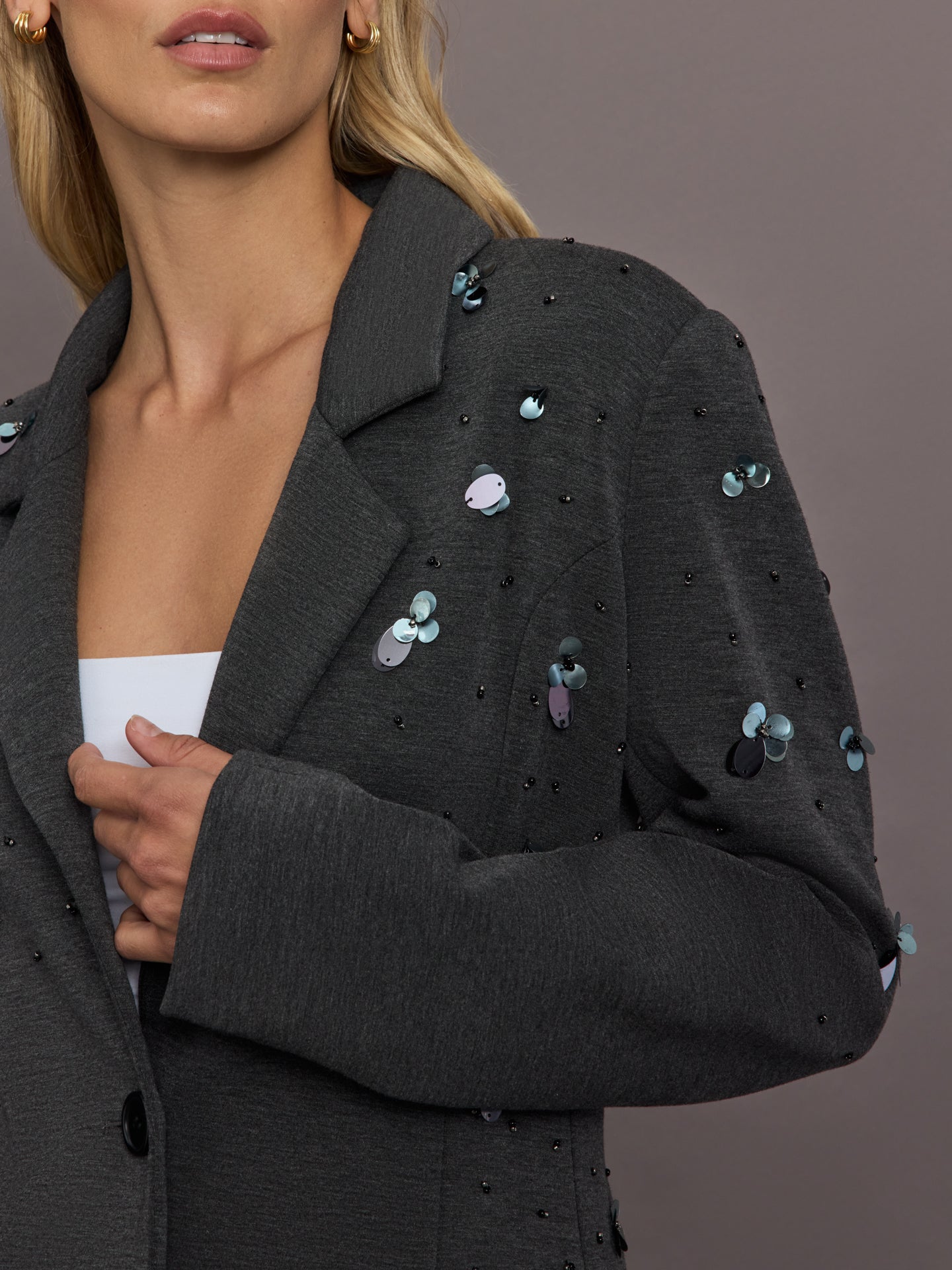 Carbon38 Embellished Scuba Blazer - Charcoal
