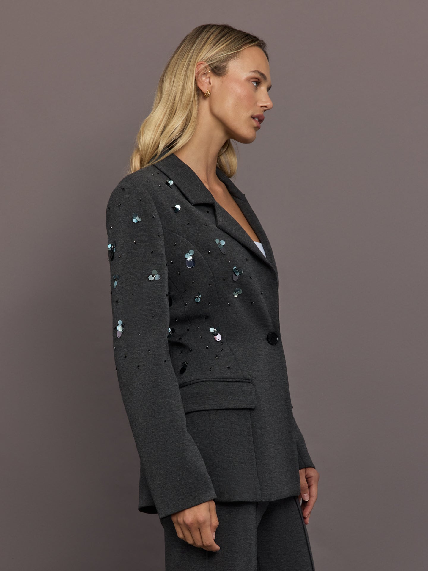 Carbon38 Embellished Scuba Blazer - Charcoal