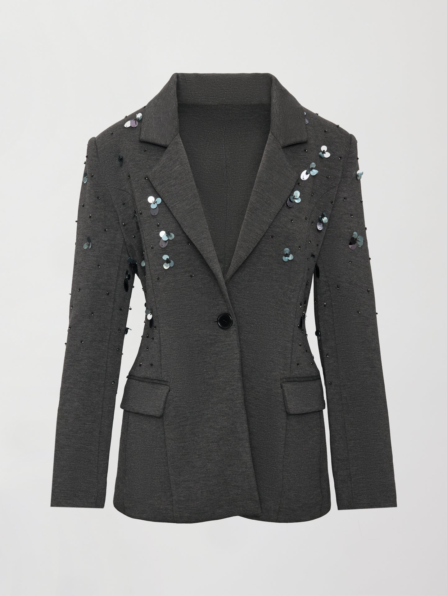 Carbon38 Embellished Scuba Blazer - Charcoal