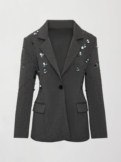 Carbon38 Embellished Scuba Blazer - Charcoal