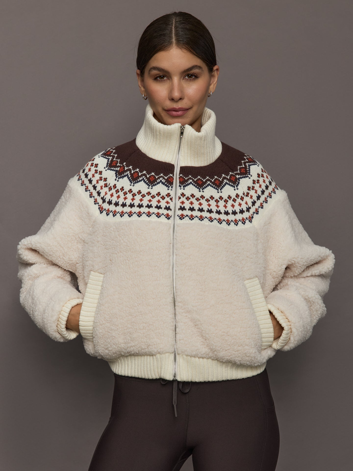 Carbon38 Fairisle Sherpa Jacket - Natural