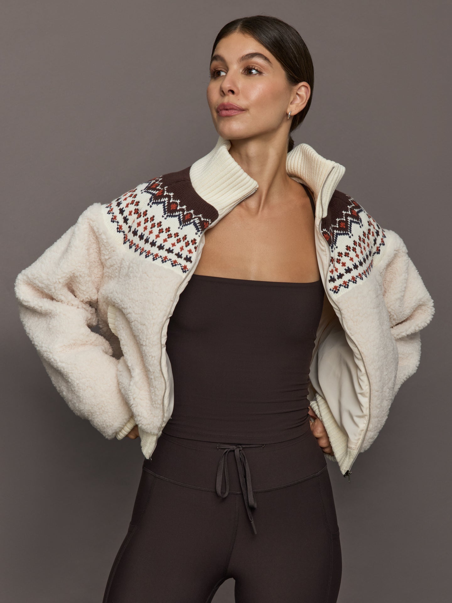 Carbon38 Fairisle Sherpa Jacket - Natural