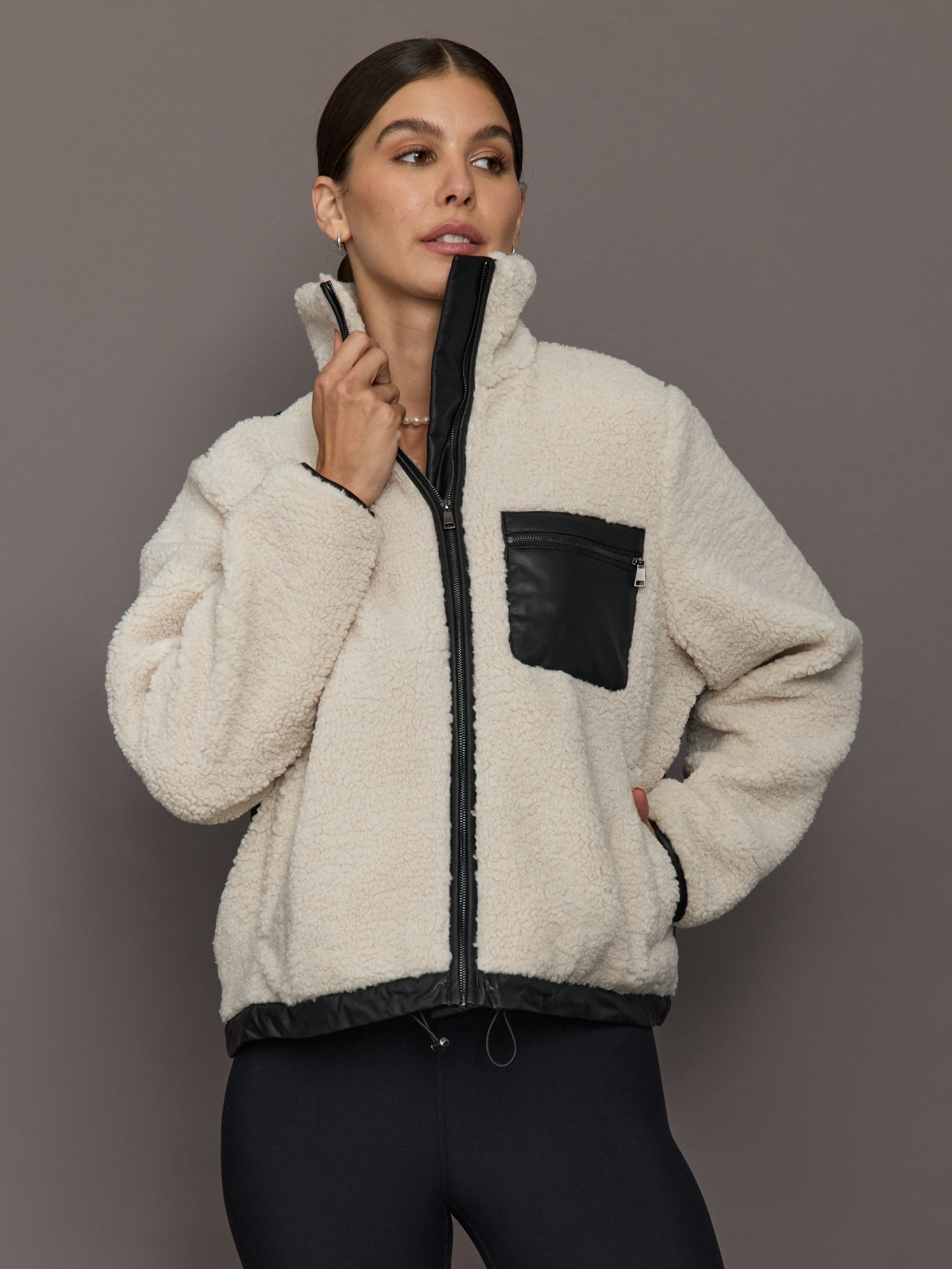 Carbon38 Faux Leather Sherpa Jacket - Natural