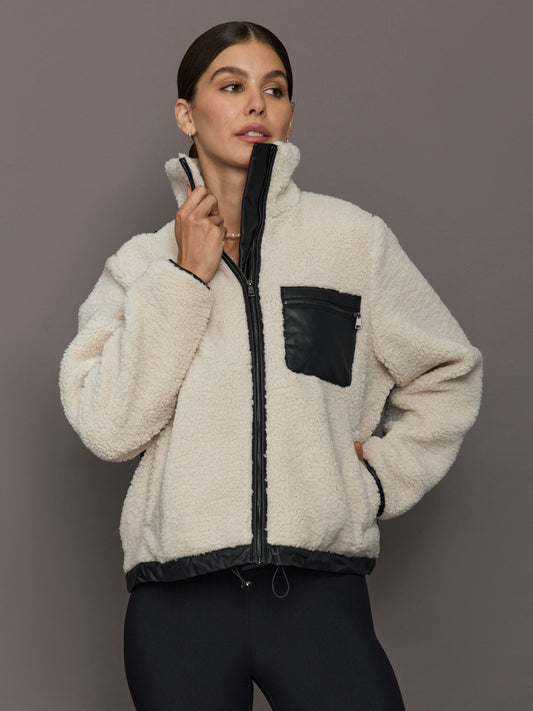 Carbon38 Faux Leather Sherpa Jacket - Natural