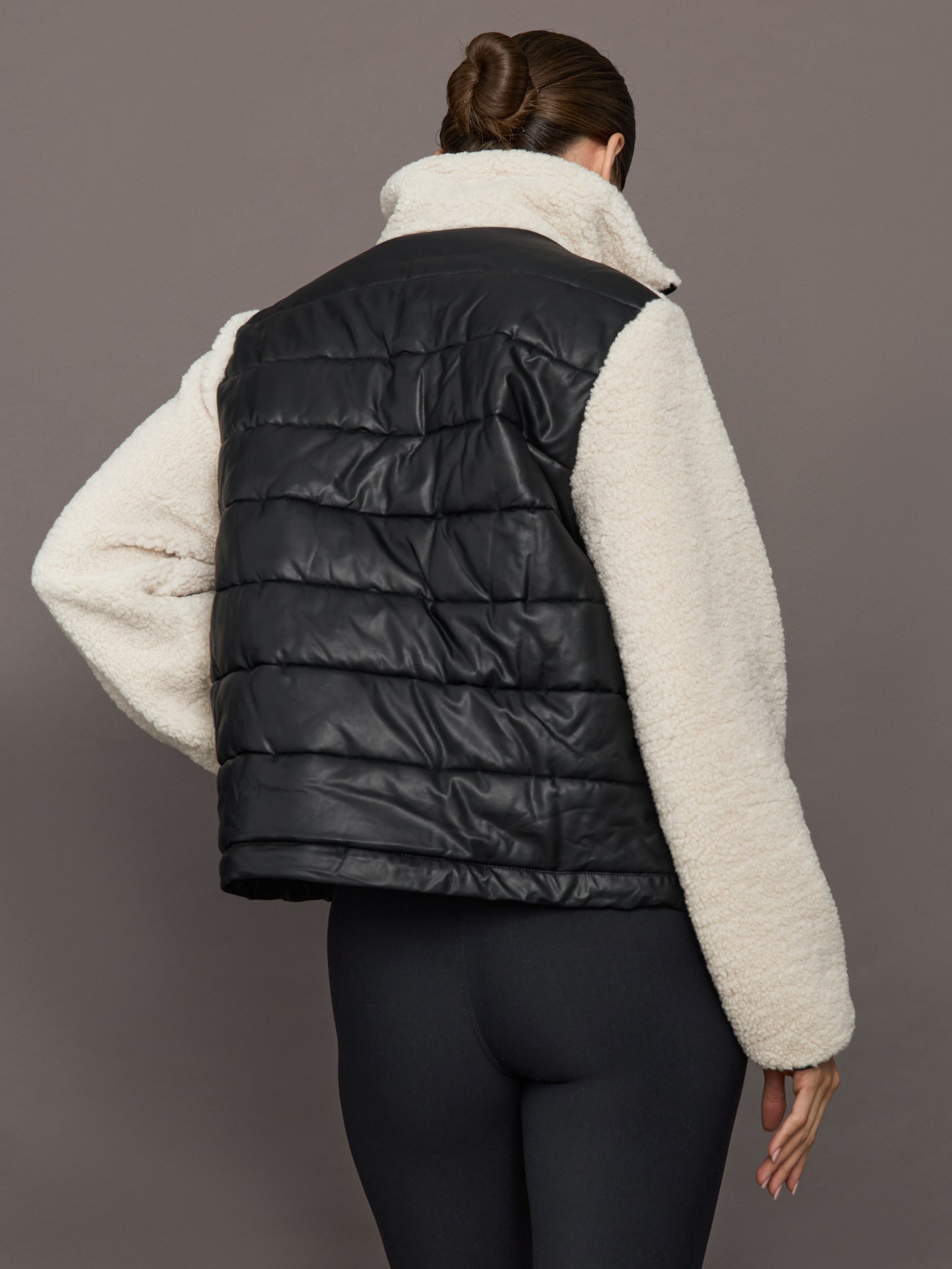 Carbon38 Faux Leather Sherpa Jacket - Natural