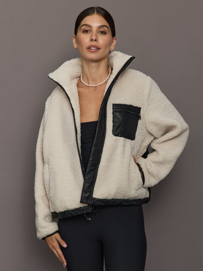 Carbon38 Faux Leather Sherpa Jacket - Natural