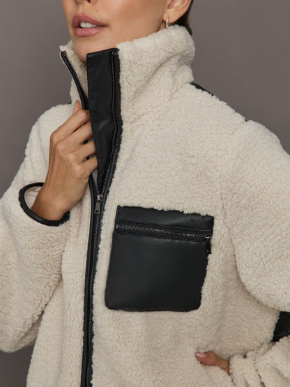 Carbon38 Faux Leather Sherpa Jacket - Natural
