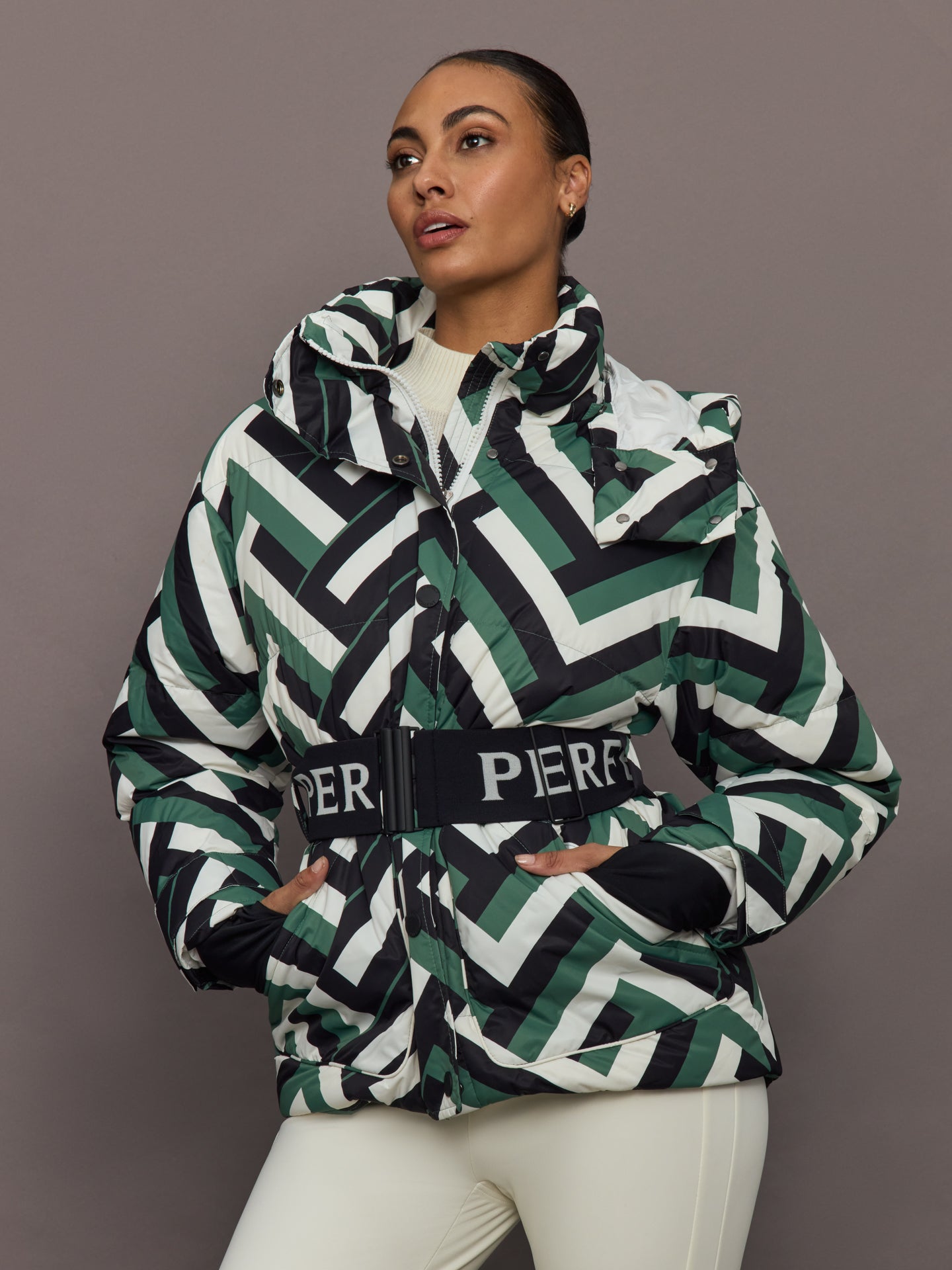 Carbon38 Cortina Ski Parka - Waffle Print - Green